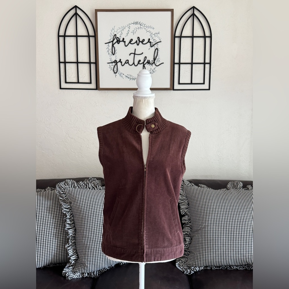 Lauren Ralph Lauren Brown Corduroy Zip Up Vest Size M Equestrian Classic Fall